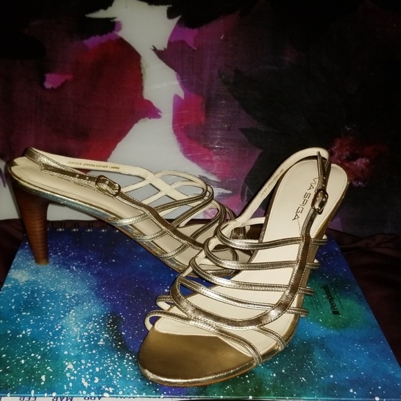 Via Spiga Strappy Gold Heels - Picture 2 of 7
